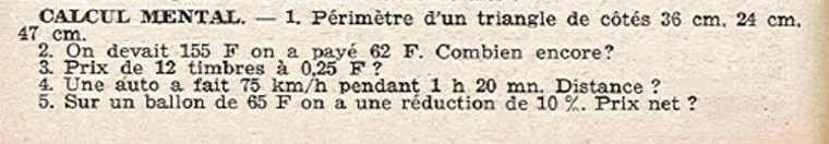 Enoncé du calcul mental.